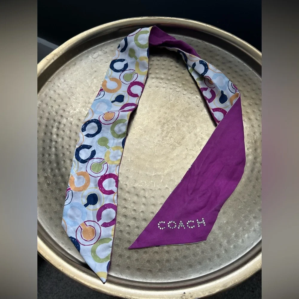 HTF Y2K Coach Bundle | 3 Silk Scarves | Signature C Stripe Skinny Ponytail Scarf - Picture 5 of 9